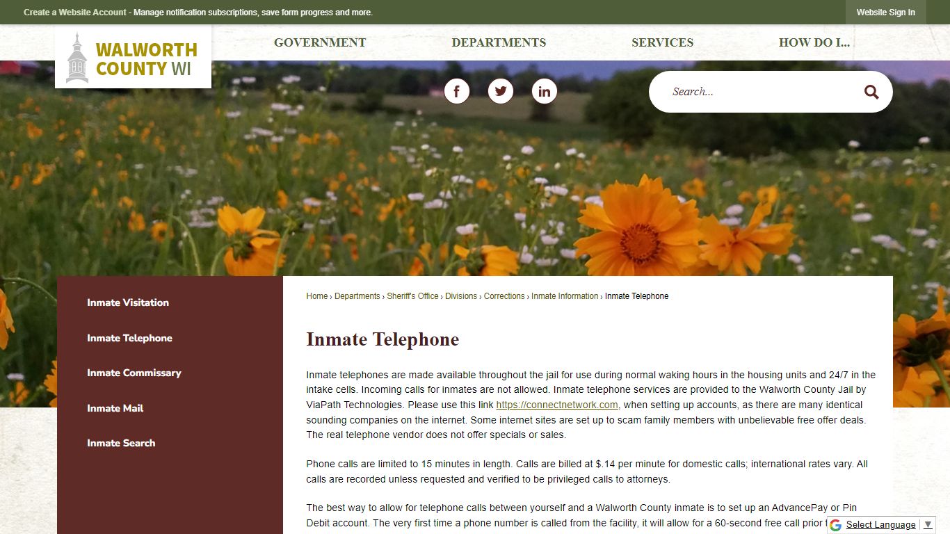 Inmate Telephone | Walworth County, WI