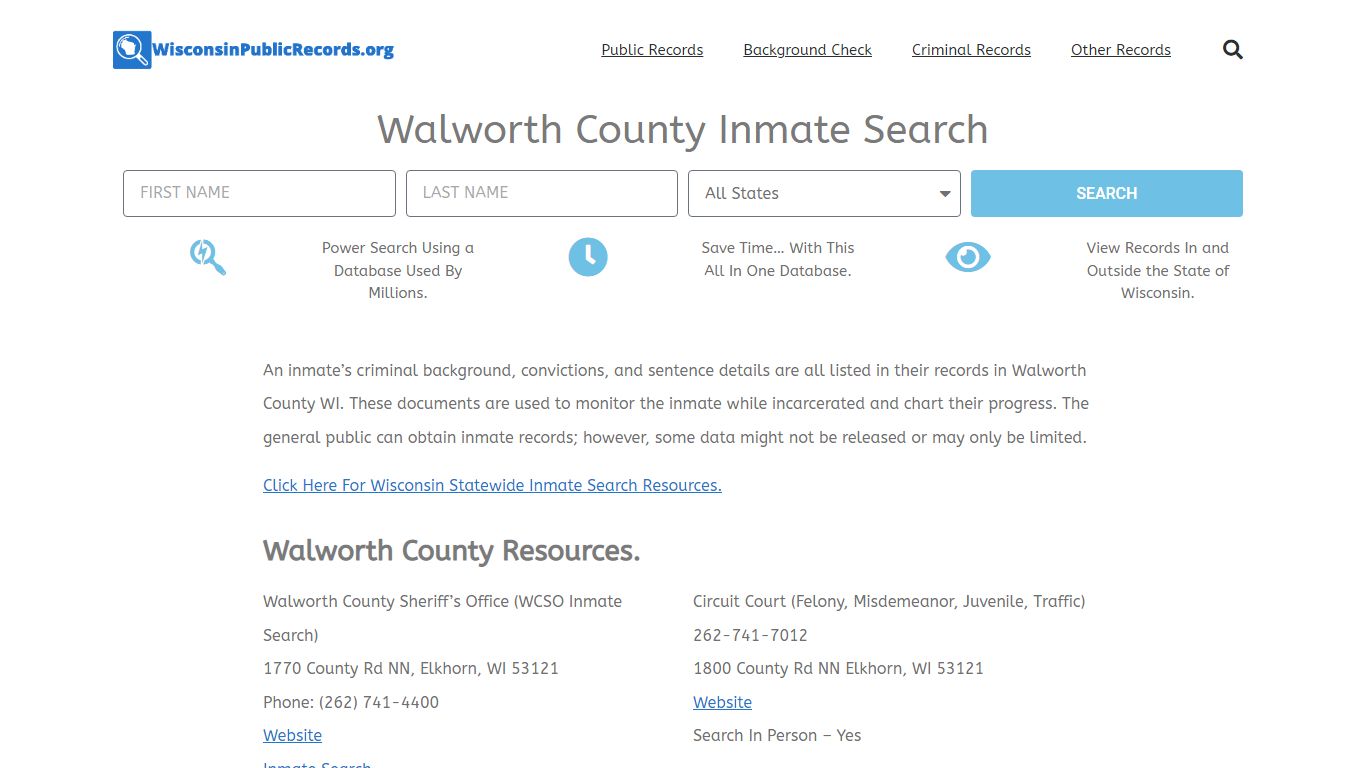 Walworth County Inmate Search - WCSO Current & Past Jail Records