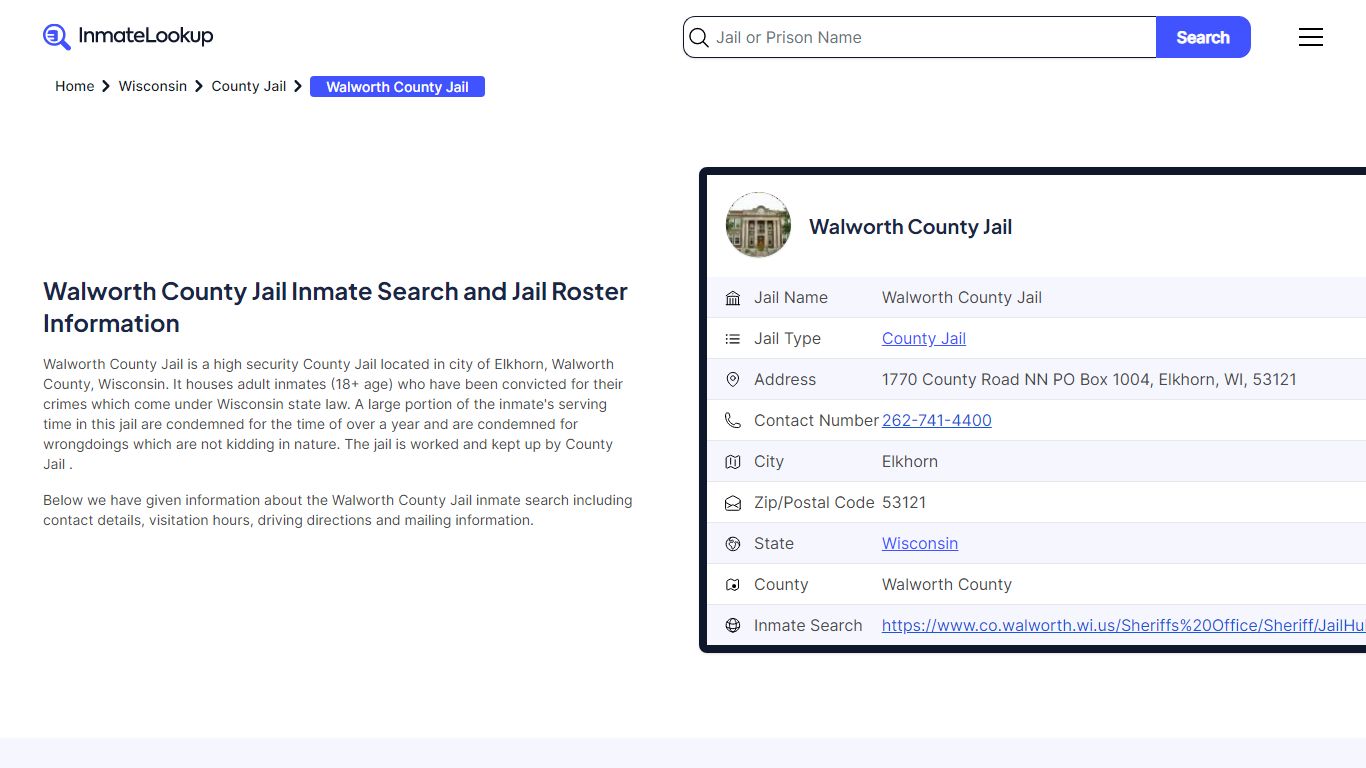 Walworth County Jail Inmate Search and Jail Roster Information